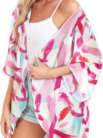 Kimono de gasa ligero con estampado Floral para mujer, cárdigan de manga corta, blusa holgada para la playa, talla grande - details 1