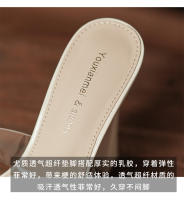 Transparente tacones altos impermeable mesa de una palabra cristal zapatillas frescas tacón grueso hermoso desgaste exterior verano super tacón alto - details 9