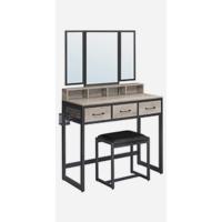 Armario de Cocina, Armario de Almacenamiento, con 2 Puertas Correderas, 33 x 100 x 80 cm, Estantes Ajustables, para Salón, Greige Melange y Negro Tinta LSC092B02 - details 11