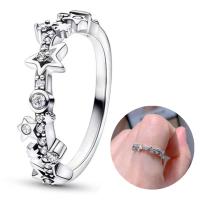 Anillo de Plata de Ley 925 con Encanto de Líneas Brillantes Diseño de Estrella, Luna, Flor para Mujer, Joyería de Boda - details 1