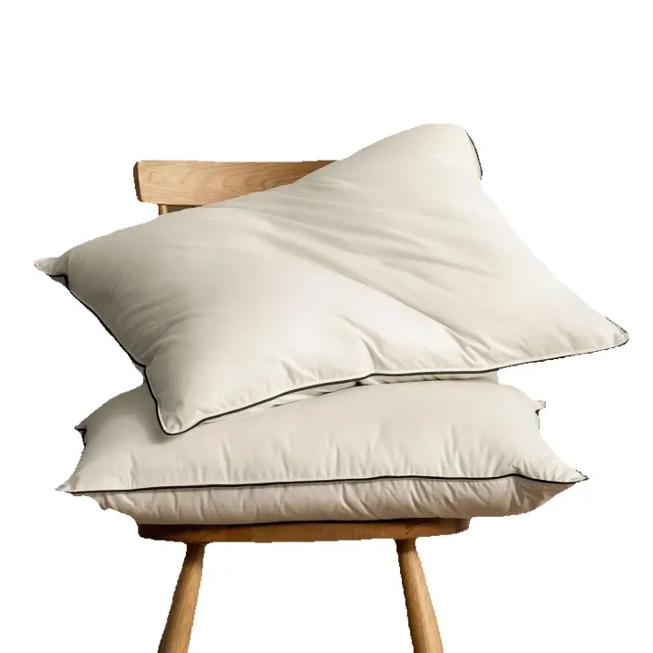 Plumón de plumas orgánico almohadas 50x75 Paquete de 2 Unidades, Lujosa almohada para dormir de hotel de 3 cámaras, Almohada 50x75 cm plumón con funda 100% algodón y relleno de plumón de ganso, Blanco - 1