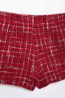 Abrigo de Moda de Otoño para Mujer Cuello Cerrado, Manga Larga, Textura a Cuadros Rojo, Abrigo Exterior Delgado con Bolsillos de Abrigo de Viento y Lluvia - details 19