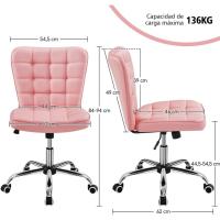 Silla de Oficina sin Reposabrazo Silla Oficina Tapizada de Cuero PU Silla con Ruedas Silla Ergonómica Base Metal Blanca - details 37