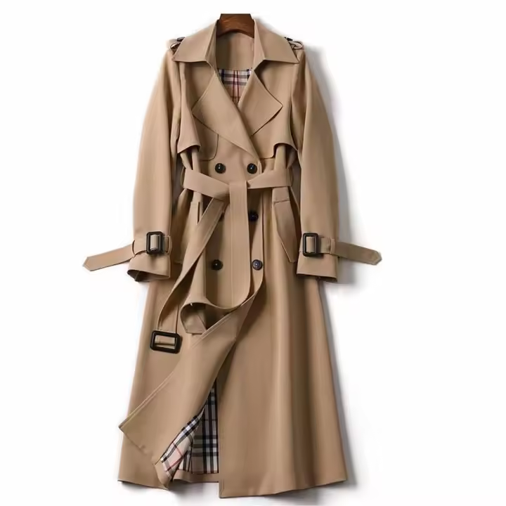 Gabardina de doble botonadura para mujer, abrigo clásico con solapa, abrigo ajustado con cinturón - 1