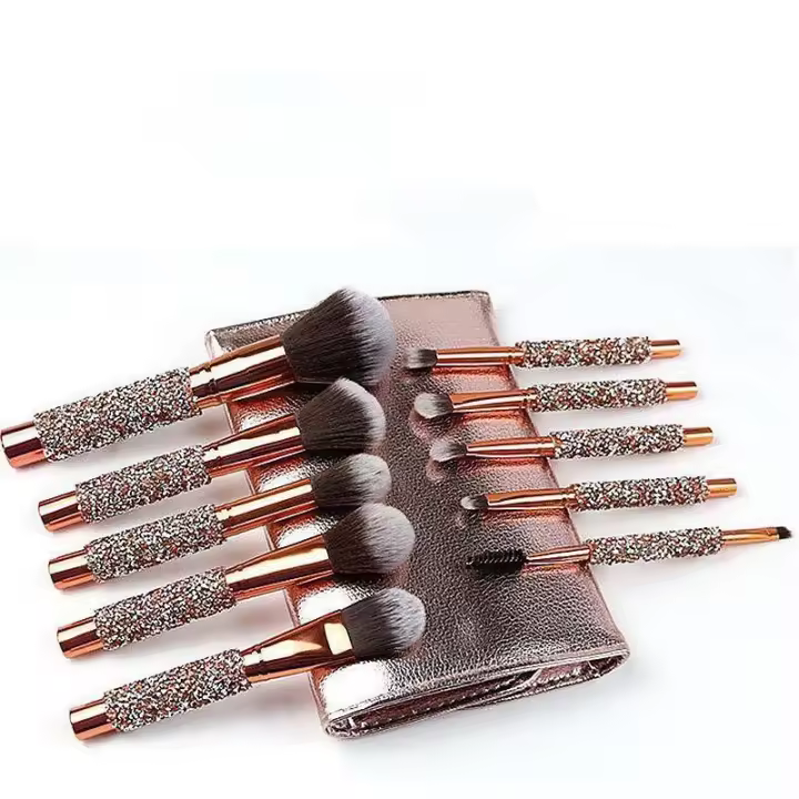 Set de 10 Brochas de Maquillaje Sintéticas Mango de Taladro Suave Bolsa de Cosméticos Belleza - 1