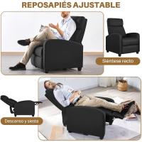 Sillón individual Relax para televisión con reposapiés ajustable para sala de estar, dormitorio, cine, tejido de poliéster negro - details 2