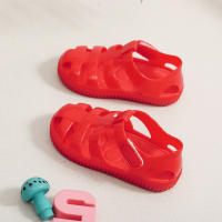 Sandalias con velcro para niños verano 2025 nuevo color sólido niños y niñas bolsa cabeza hueco suela suave bebé jalea sandalias - details 13