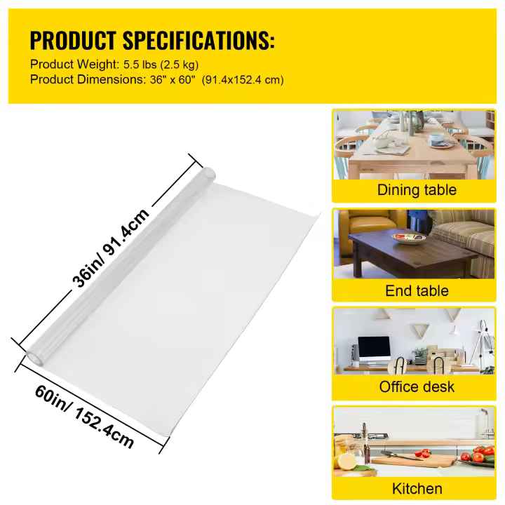 SucceBuy Funda de plástico para mesa, protector transparente, tapete de escritorio rectangular, impermeable y fácil de limpiar para oficina y mesita de noche - 1