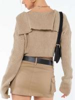 Cardigan de Punto con Encaje para Mujer Ouwu Top Corto de Color Sólido Abrigo de Moda Cálido - details 4