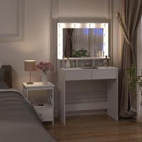 Luz LED y Espejo Gran Mesa Tocador con 2 Cajones y 3 Compartimentos Abiertos Mueble Dormitorio Estilo Morno - details 7