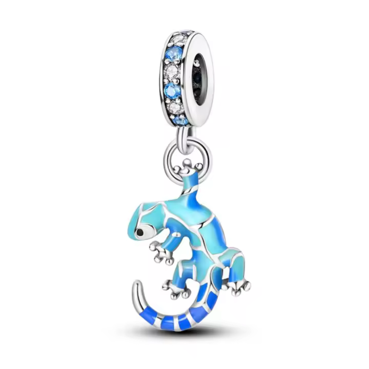 Colgante de Pulsera de Plata Esterlina 925 Diseño Delicado de Gecko Azul Moderno - 1