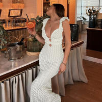 BUNO-Vestido de dos pisos de gato extraño para mujer, vestido con volantes huecos, tirantes sin espalda, encaje liso escalonado, elegante, para fiesta, ajustado - details 3