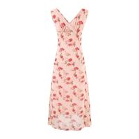 Vestido largo de gasa estampado con volantes, escote en V doble, estilo chaleco, cola de pez y falda paraguas, para vacaciones francesas. - details 2