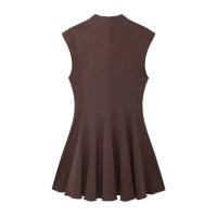 TRAFZA-vestido plisado con cremallera en la espalda para Mujer, minivestido de fiesta informal, sin mangas, liso, elegante - details 3