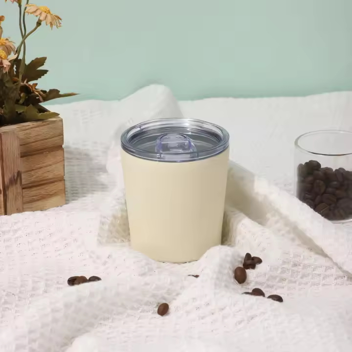 Mini taza de café portátil con aislamiento térmico y tapa transparente de acero inoxidable 304 de doble capa - 1