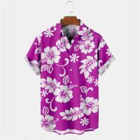 Camisa con estampado Floral para hombre, ropa informal de manga corta con botones, hawaiana Tropical, ajustada, trébol carmesí, calle - details 1