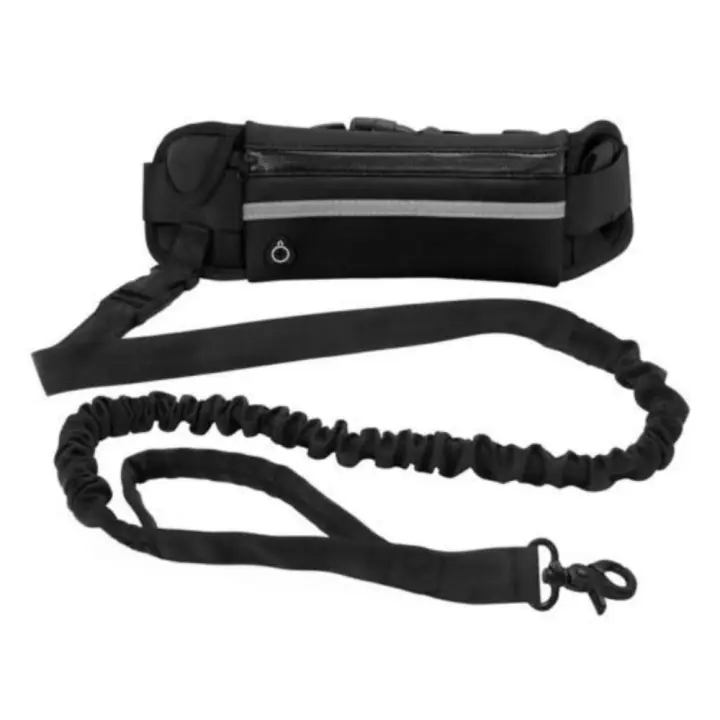 Correa reflectante para perro con riñonera, correa telescópica para caminar para perros manos libres con paquete, cinturón ajustable portátil, cuerda de tracción para perros - 1