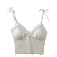 Camisola de encaje con lazo y almohadilla para el pecho para mujer, ropa interior sexy de corte bajo, libre de usar, nuevo - details 7