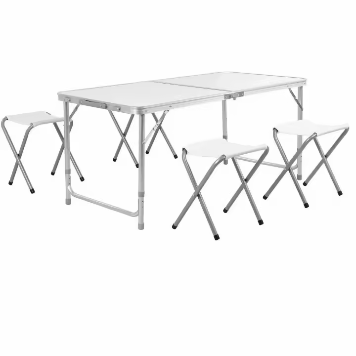 Mesa plegable, juego de 5 uds., mesa de Camping de aluminio de 120cm plegable con 4 taburetes, muebles de exterior, mesa de Picnic y silla portátil - 1