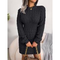 Vestidos de ganchillo para mujer, sexys, atrevidos, ajustados, cortos, de punto, cuello redondo, trenzados, Twist X, otoño e invierno - details 6