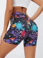 Un pantalón corto de yoga de cintura alta con estampado tropical y bolsillos, tejido de punto de poliéster, elasticidad, silueta regular, adecuado - details 3