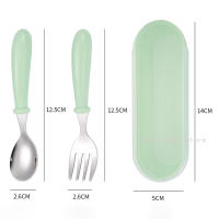 Juego de 2 piezas de vajilla portátil para bebé, cubertería de acero inoxidable para niño pequeño, cuchara de alimentación, tenedor - details 4