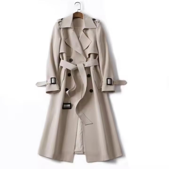 Gabardina de doble botonadura para mujer, abrigo clásico con solapa, abrigo ajustado con cinturón - 1