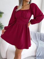 Elegante Vestido de Manga Larga con Volantes para Mujer Estilo Retro Suelto A Línea - details 7