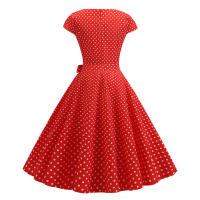 Women summer vintage 1950s 60s big swing party polka dot dress - details 53