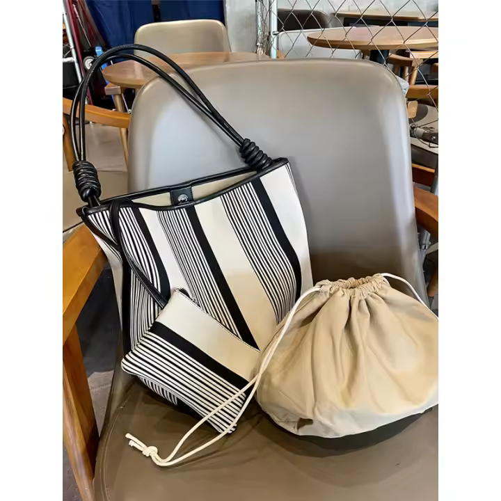 Bolso de Mujer de Lona a Rayas Bolso de Hombro Grande Capacidad Bolso Informal para las Axilas - 1