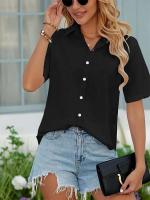 2025 estilo clásico Simple verano mujeres para mujeres Color suave moda Tops cien camisa de manga corta - details 8