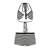 Conjunto de dos piezas de bikini a rayas sexy estilo vacacional americano Lianlianbuwang, top halter y shorts para chica atractiva - details 31