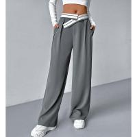 Pantalones grises de oficina de cintura alta para mujer, ropa elástica de algodón clásica de pierna recta ancha de verano - details 1