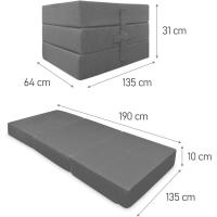 Colchón Plegable para Invitados con Cierre y Asa, Espuma de Gran Densidad y Funda en Tejido Transpirable Gris Oscuro, 90 x 190 - details 8