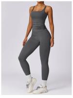 Conjunto de Yoga de 2 Piezas para Mujer Pantalones de Alta Cintura con Talle en la Articulación y Sujetador Cortado para Gimnasio Ropa de Entrenamiento de Primavera/Verano Material Exterior de Nylon - details 16