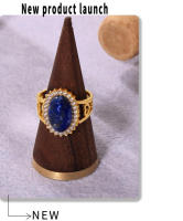 Anillo ovalado de Maple inoxidable with Piedra Roja Azul, Anillo impermeable Chapado en oro para Mujer decorado with Joyas de lujo - details 8