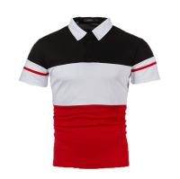 Polo de manga corta para hombre, diseño de cinturón tejido de retazos de dos colores, informal, a la moda - details 1