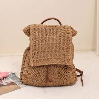 Mochila de paja para mujer, bolso de hombro hueco bohemio, bolsos de viaje tejidos de ganchillo para mujer, paquete de playa de punto - details 7