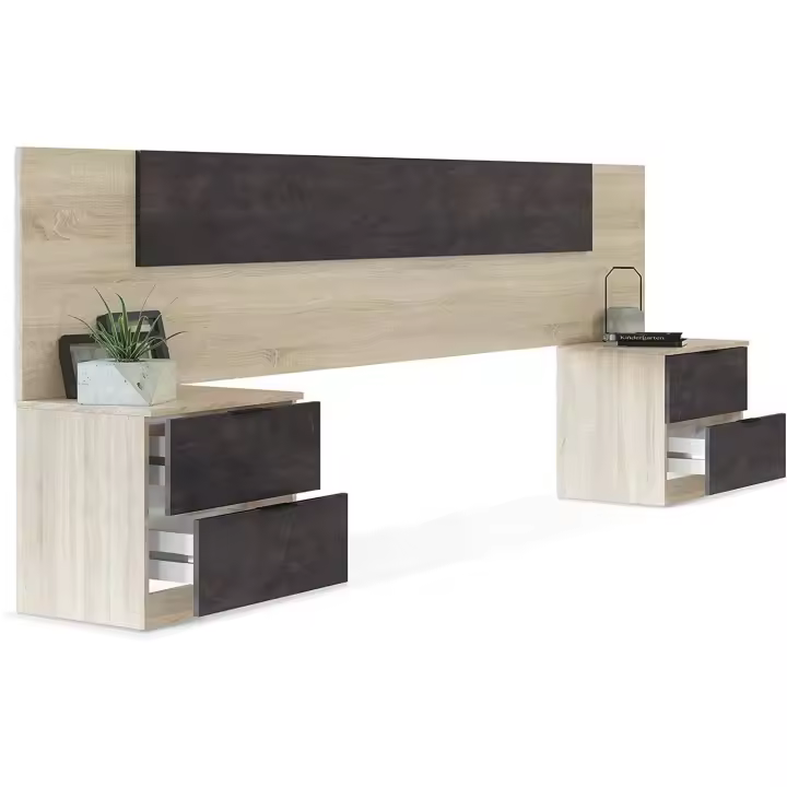 Gabinetes de Noche de Roble Canadiense y Óxido Ancho de 247 cm, Fondo de 38 cm, Altura de 95 cm - 1
