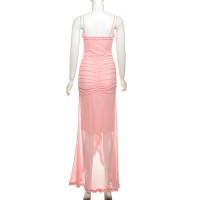 BUNO-vestidos de fiesta de malla irregulares, novedad de 2024, vestido ceñido con tirantes finos, vestido largo fruncido a la moda para mujer - details 38