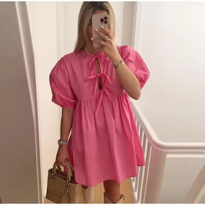 e on, mangas mullidas para mujer, ropa elegante de manga corta con cuello redondo, suave, verano - 1