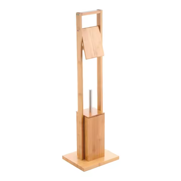 Juego Escobillero y Portarrollos de Baño de Bambú Tamaño 24.5*20*83cm Soporte Papel WC - 1