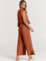 Conjunto casual de verano para mujer, top sin mangas plisado y pantalones cortos de pierna ancha - details 81