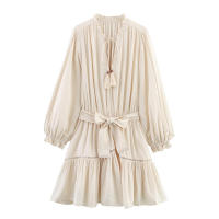 OUWU- Novedad de verano, minivestido ajustado de manga larga con efecto arrugado y cuello en V para mujer - details 1
