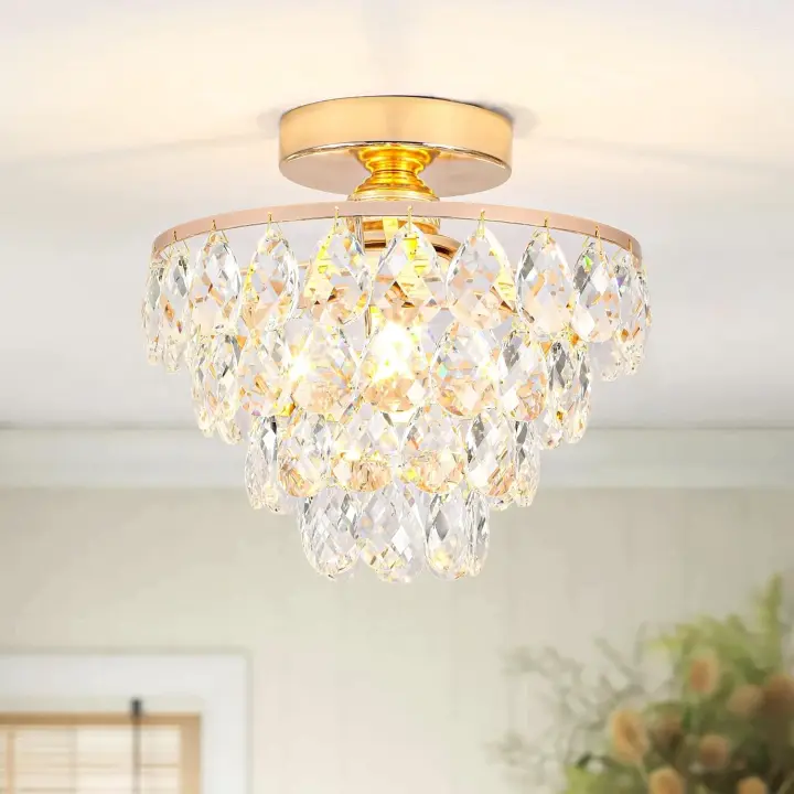 Lámpara De Techo De Cristal Pequeña, Moderna Lámpara De Techo De Cristal Para Pasillo, Accesorios De Iluminación De Techo, Lámpara De Montaje Empotrado Para Dormitorio, Salón (Plata) - 1