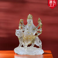 Estatua india difícil de acercar a la madre Durga, montando un tigre y un león, ofreciendo fábrica de adornos de vidrio de agua de resina - details 1