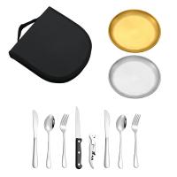 Juego de cubiertos portátil para acampada, de acero inoxidable, cuchillo para carne, juego de platos de tela - details 3