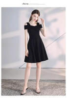 Vestido de verano estilo Hpburn de cintura delgada en negro con cinturón adelgazante y mangas cortas - details 10