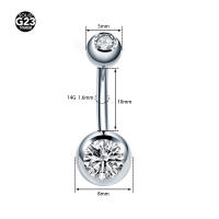 Piercing de doble cristal de titanio F136 para mujer, joyería Sexy para el cuerpo, colgante para la oreja, anillos para el ombligo, Piercing para el ombligo, 1 unidad - details 1