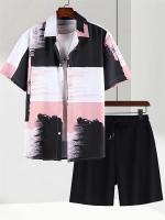 Camisa y pantalones cortos informales de verano estampados de colores para hombres, camisa de manga corta a la moda urbana, pantalones cortos para hombres de playa al aire libre - details 1